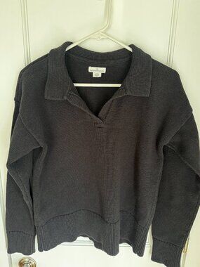 LL Bean Signature 100% Organic Cotton Polo Summer Knit Cropped Sweater sz M